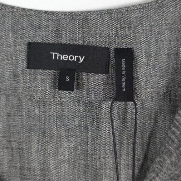 NWT Theory LINEN Blend SLIT FRONT SHIFT Sharkskin Crunch Mini Dress MEDIUM - Picture 9 of 15